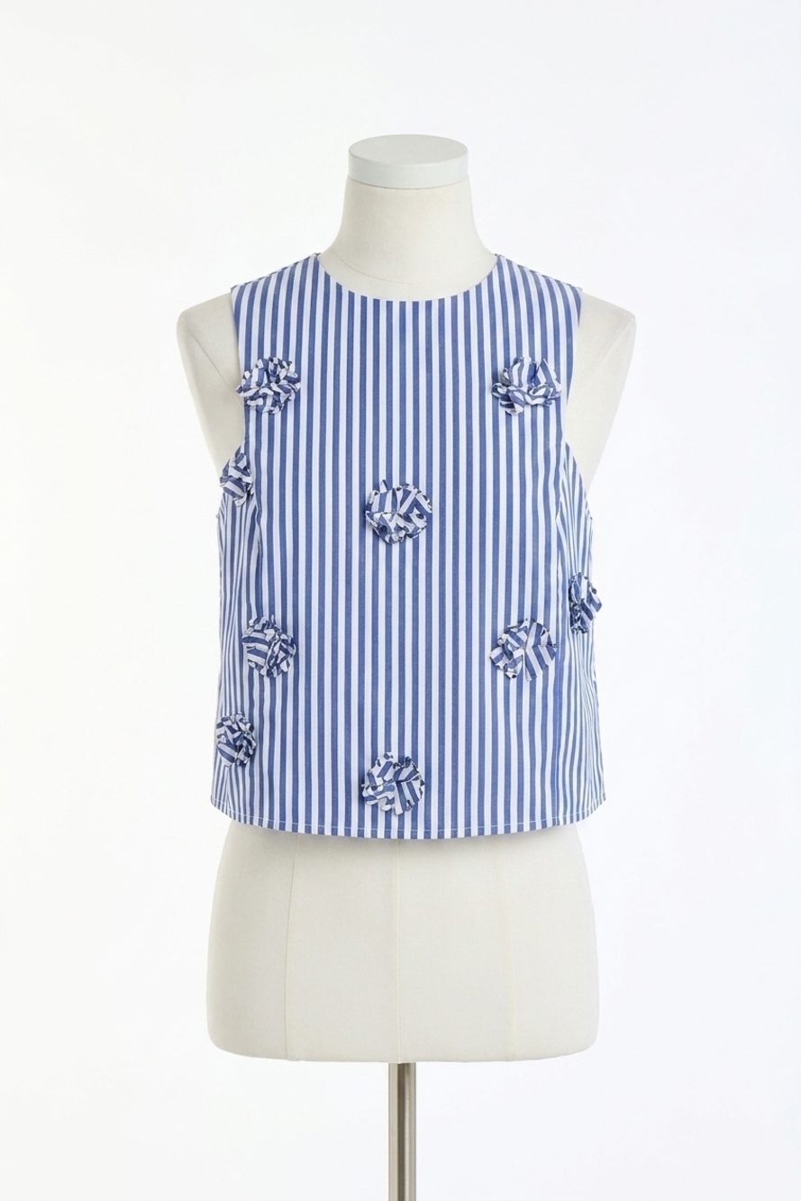 NEW DREW avana stripe 3d floral top in blue